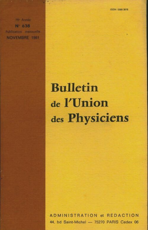 Livrenpoche : Bulletin de l'union des physiciens n°638 - Collectif - Livre