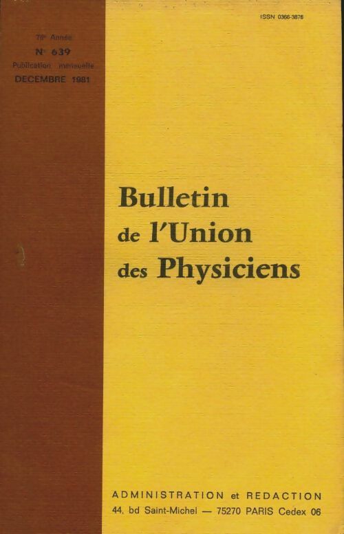 Livrenpoche : Bulletin de l'union des physiciens n°639 - Collectif - Livre