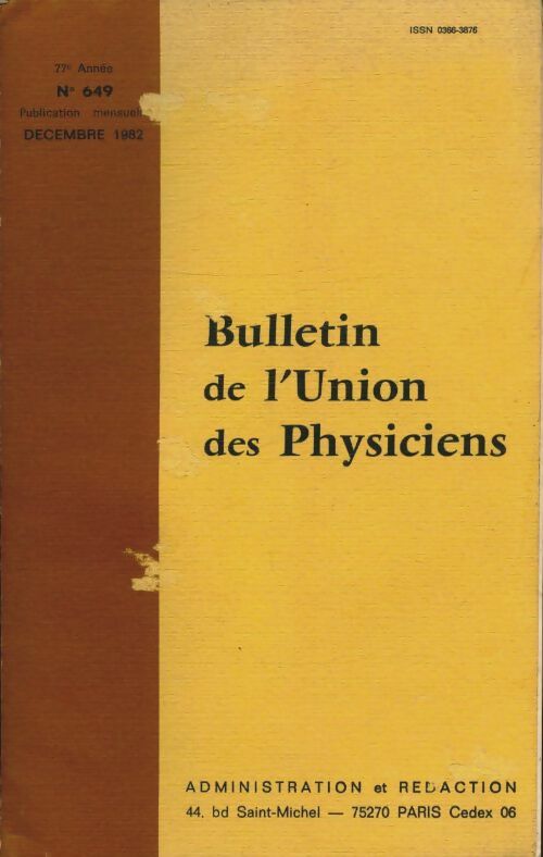 Livrenpoche : Bulletin de l'union des physiciens n°649 - Collectif - Livre