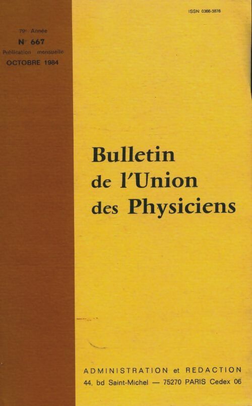 Livrenpoche : Bulletin de l'union des physiciens n°667 - Collectif - Livre