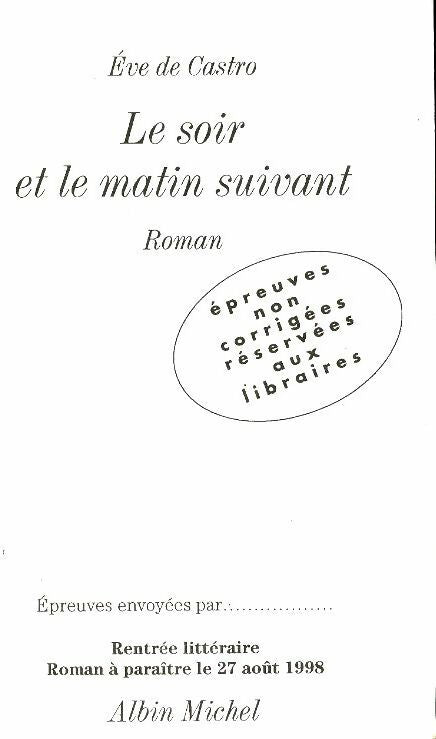 Livrenpoche : Le soir et le matin suivant - Eve De Castro - Livre