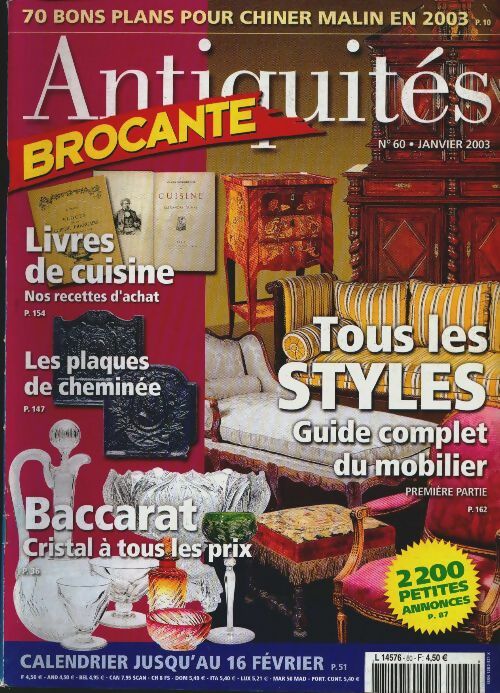 Livrenpoche : Antiquités Brocante n°60 : Tous les styles, guide complet du mobilier - Collectif - Livre