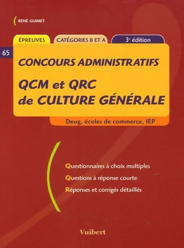 Livrenpoche : QCM et qrc de culture générale : DEUG écoles de commerce iep - René Guimet - Livre