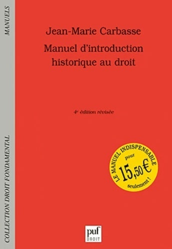 Livrenpoche : Manuel d'introduction historique au droit - Jean-Marie Carbasse - Livre