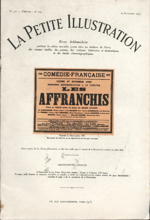 Livrenpoche : La petite illustration n°358 Théâtre n°194 : Les affranchis - Collectif - Livre