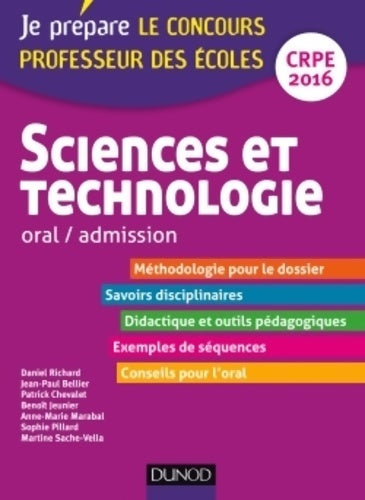 Livrenpoche : Sciences et technologie - professeur des écoles - oral admission - crpe 2016 : Crpe 2016 - Jean-Paul Bellier - Livre