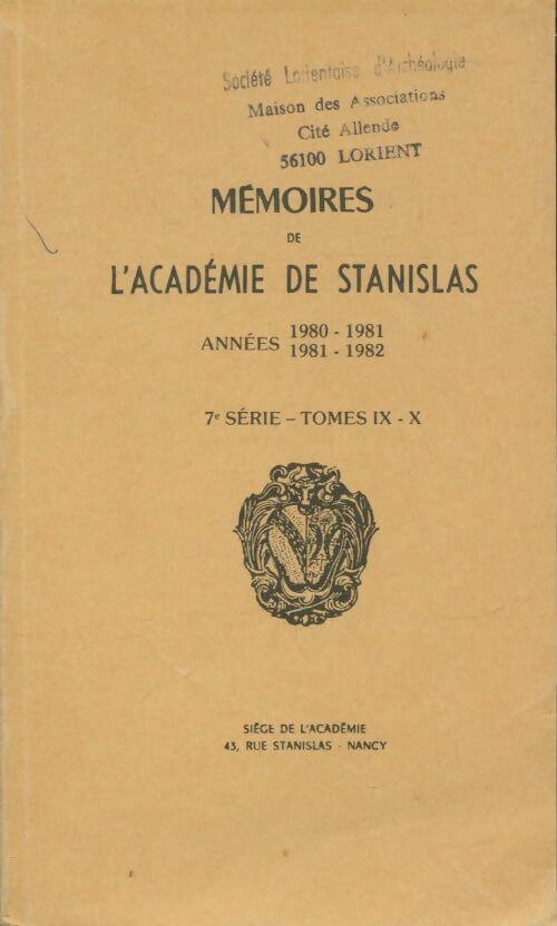 Livrenpoche : Mémoires de l'académie de Stanislas 7e série Tomes IX-X - Collectif - Livre