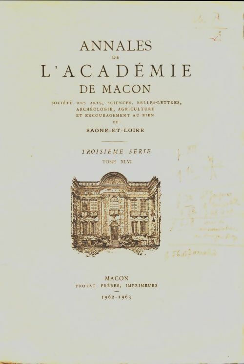 Livrenpoche : Annales de l'académie de Macon 3e série Tome XLVI - Collectif - Livre