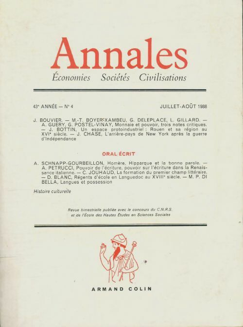Livrenpoche : Annales Economies Sociétés Civilisations numéro 4 juillet-août 1988 - Collectif - Livre