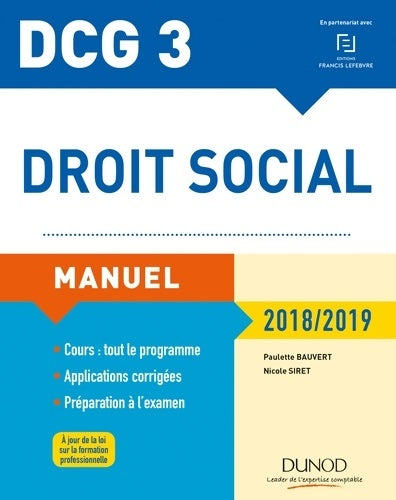 Livrenpoche : DCG 3 - droit social manuel 2018/2019 (2018-2019) - Paulette Bauvert - Livre