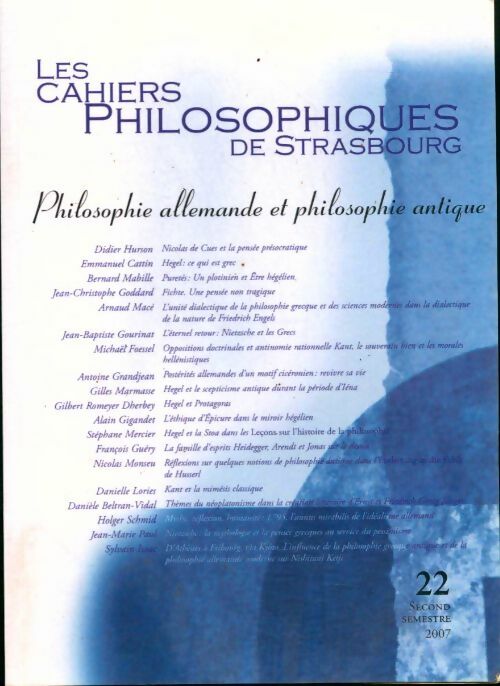 Livrenpoche : Les cahiers philosophiques de Strasbourg n°22 - Collectif - Livre