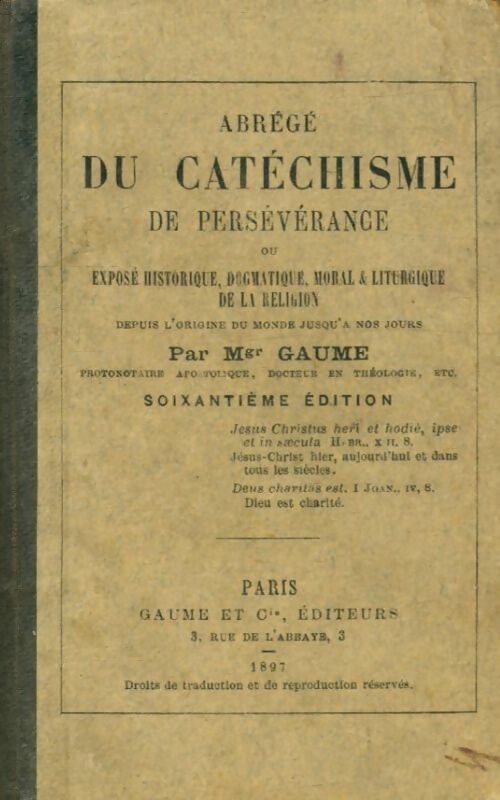 Livrenpoche : Abrégé du catéchisme de persévérance - Mgr Gaume - Livre