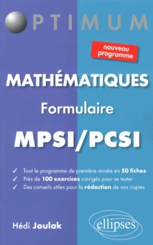 Livrenpoche : Mathématiques formulaire MPSI/PCSI - Hedi Joulak - Livre