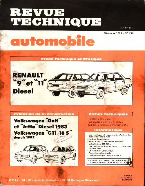 Livrenpoche : Revue technique automobile n°439 : Renault 9 et 11 diesel gtd / tde - Collectif - Livre