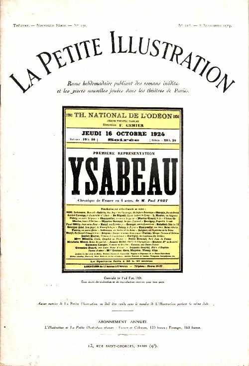 Livrenpoche : La petite illustration n°218 Théâtre n°131 : Ysabeau - Collectif - Livre