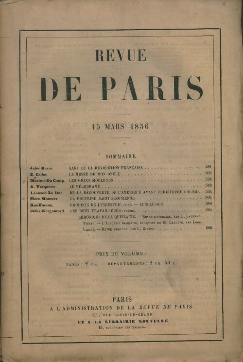 Livrenpoche : Revue de Paris 15 mars 1856 - Collectif - Livre