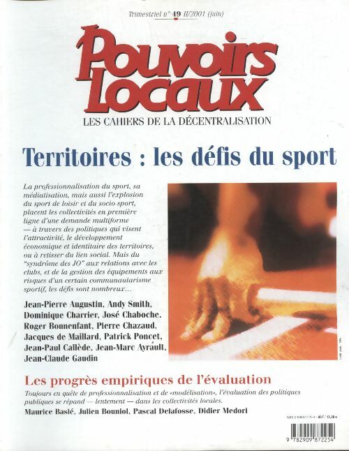 Livrenpoche : Pouvoirs locaux n°49 : Territoires : les défis du sport - Collectif - Livre