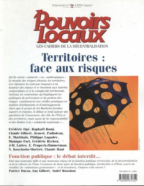 Livrenpoche : Pouvoirs locaux n°56 Territoires : face aux risques - Collectif - Livre
