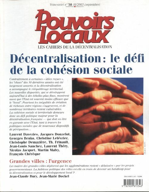 Livrenpoche : Pouvoirs locaux n°58 : décentralisation : le défi de la cohésion sociale - Collectif - Livre
