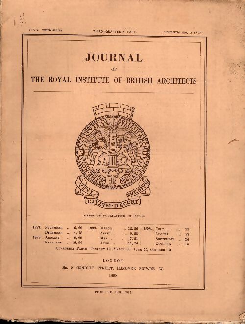 Livrenpoche : Journal of the institute of British architects vol V 1898 - Collectif - Livre