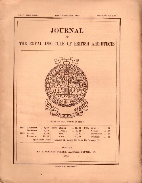 Livrenpoche : Journal of the institute of British architects Vol V 1/4 1898 - Collectif - Livre