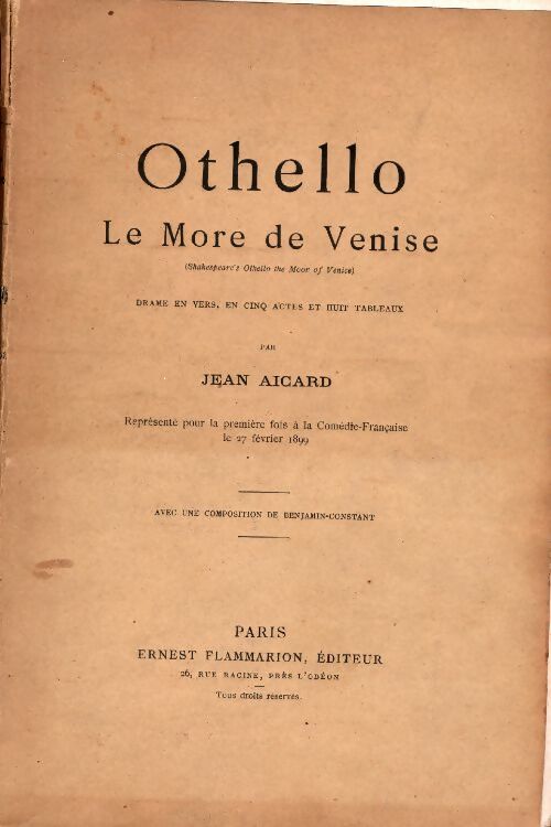 Livrenpoche : Othello le more de Venise drame en vers en cinq actes et huit tableaux par Jean Aicard - Shakespeare - Livre