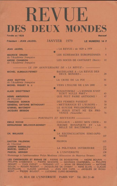 Livrenpoche : Revue des deux mondes janvier 1979 - Collectif - Livre