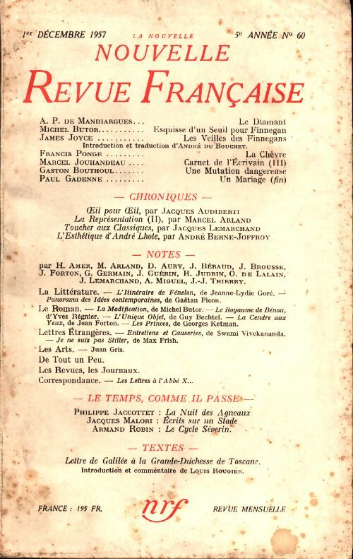 Livrenpoche : La nouvelle nouvelle revue Française n°60 - Collectif - Livre
