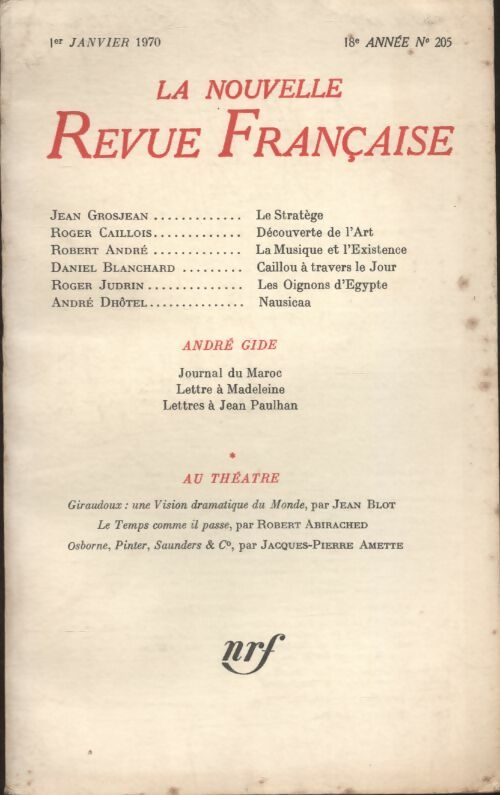 Livrenpoche : La nouvelle revue Française n°205 - Collectif - Livre