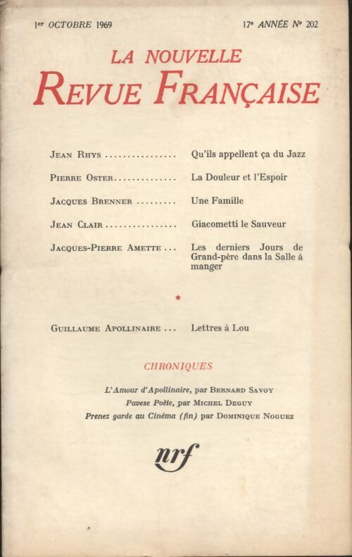 Livrenpoche : La nouvelle revue Française n°202 - Collectif - Livre