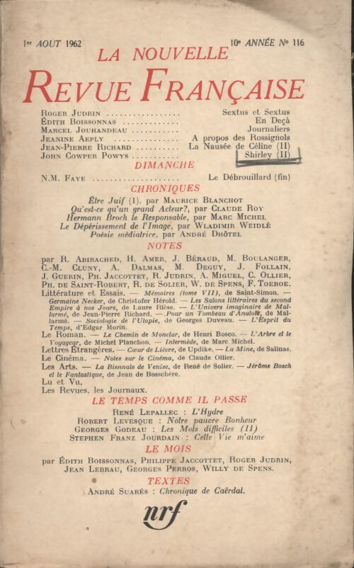 Livrenpoche : La nouvelle revue Française n°116 - Collectif - Livre
