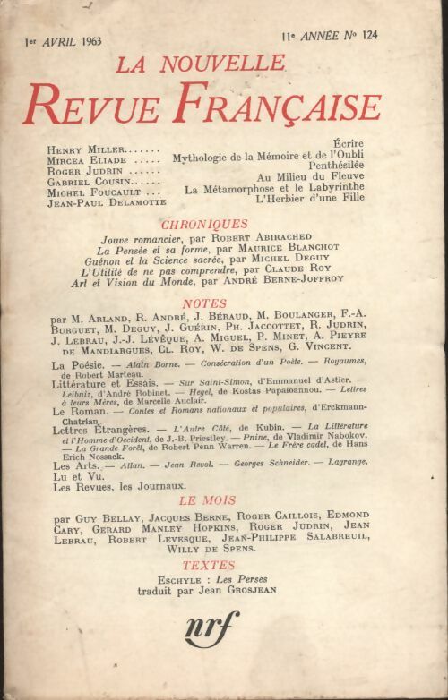 Livrenpoche : La nouvelle revue Française n°124 - Collectif - Livre