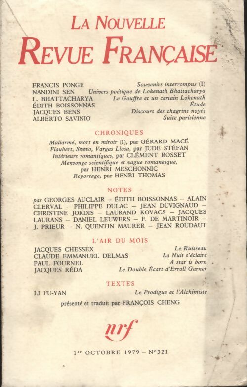 Livrenpoche : La nouvelle revue Française n°321 - Collectif - Livre