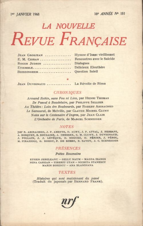 Livrenpoche : La nouvelle revue Française n°181 - Collectif - Livre