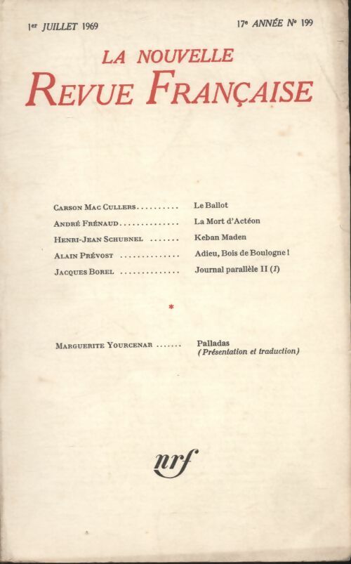 Livrenpoche : La nouvelle revue Française n°199 - Collectif - Livre