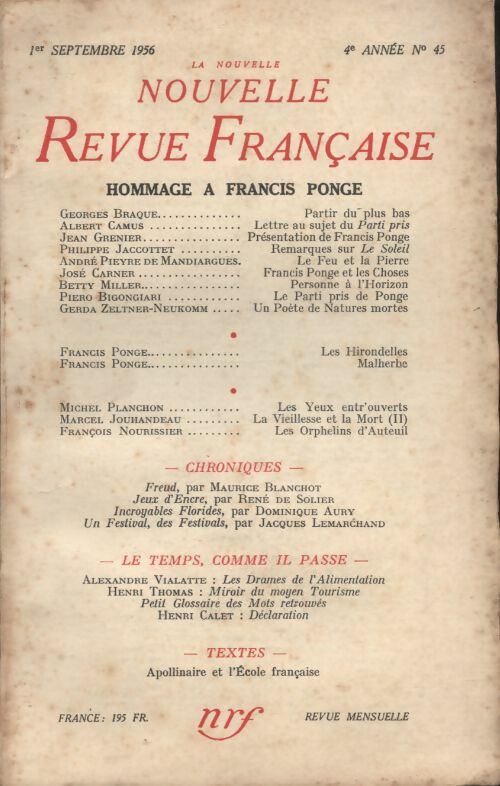 Livrenpoche : La nouvelle revue Française n°45 - Collectif - Livre