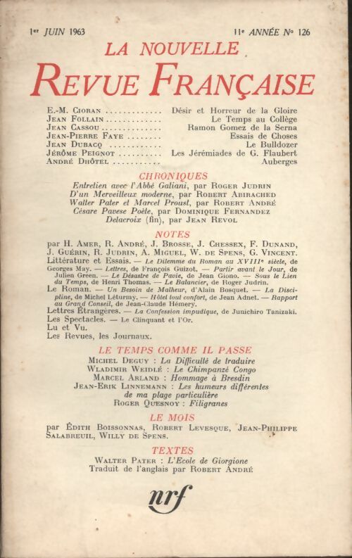 Livrenpoche : La nouvelle revue Française n°126 - Collectif - Livre