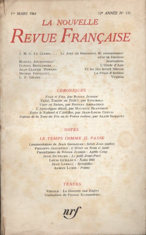 Livrenpoche : La nouvelle revue Française n°135 - Collectif - Livre