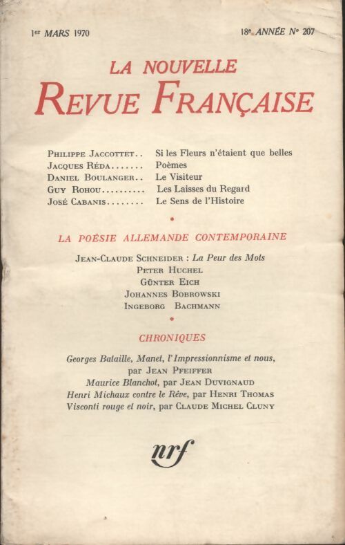 Livrenpoche : La nouvelle revue Française n°207 - Collectif - Livre