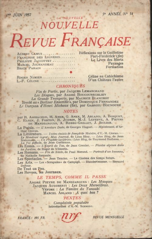 Livrenpoche : La nouvelle revue Française n°54 - Collectif - Livre