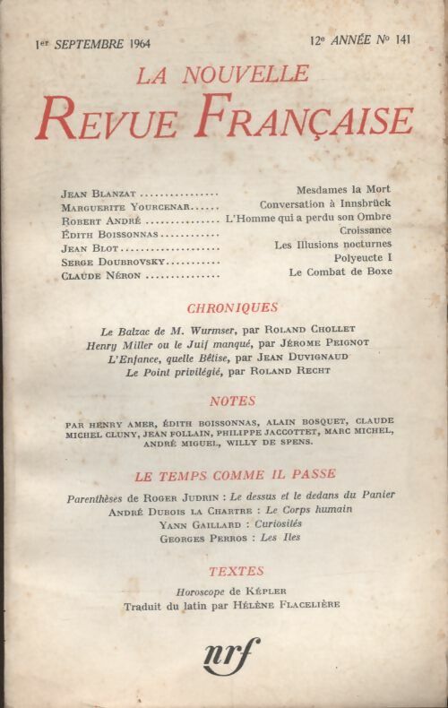 Livrenpoche : La nouvelle revue Française n°141 - Collectif - Livre
