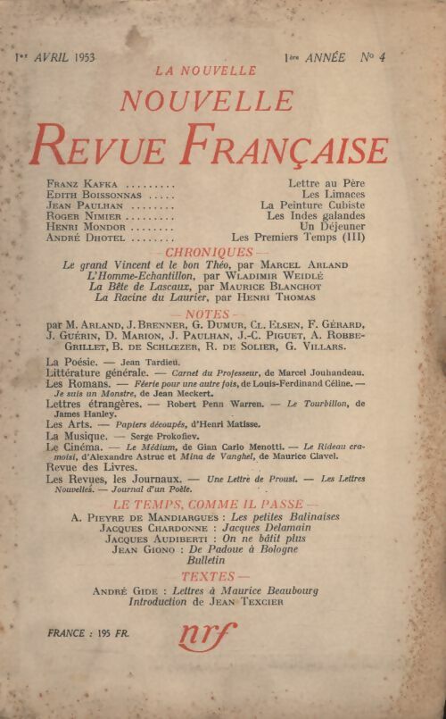 Livrenpoche : La nouvelle revue Française n°4 - Collectif - Livre