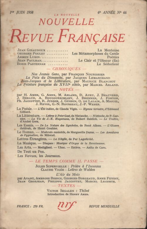 Livrenpoche : La nouvelle revue Française n°66 - Collectif - Livre