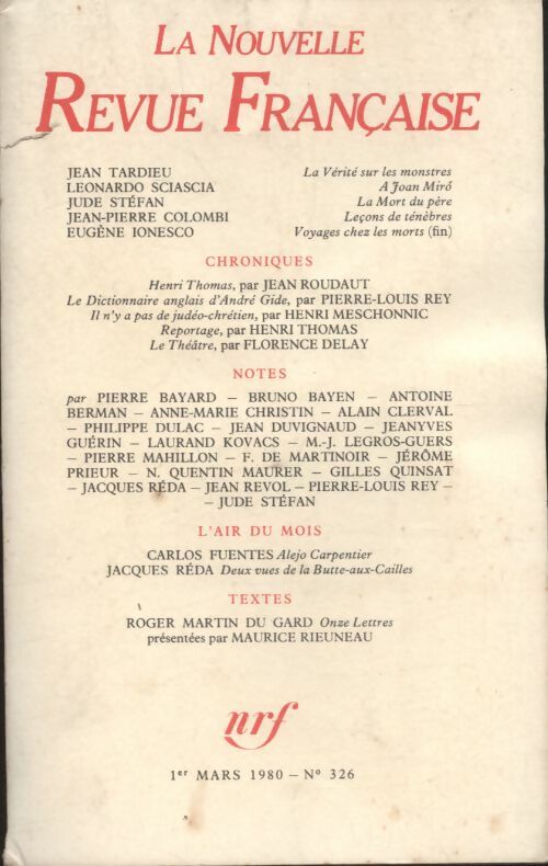 Livrenpoche : La nouvelle revue Française n°326 - Collectif - Livre