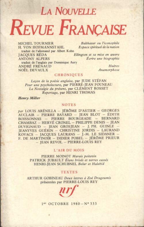 Livrenpoche : La nouvelle revue Française n°333 - Collectif - Livre