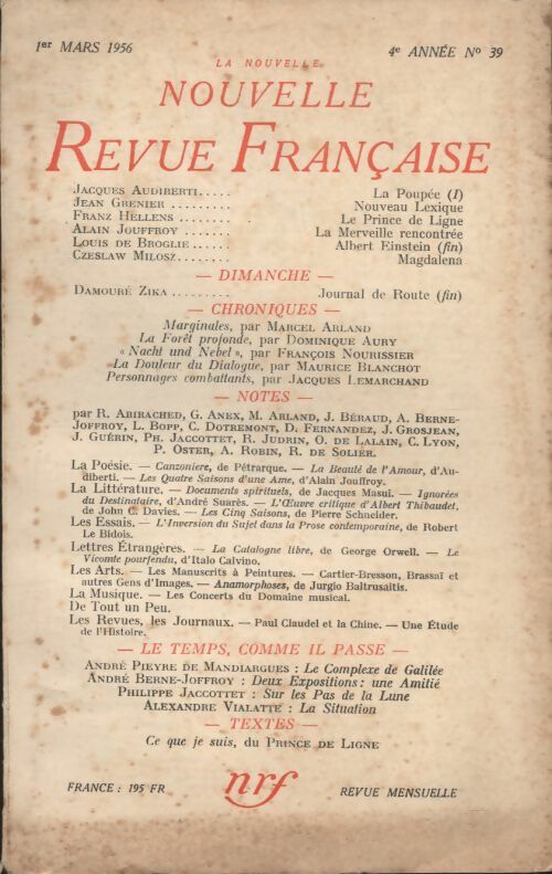 Livrenpoche : La nouvelle revue Française n°39 - Collectif - Livre