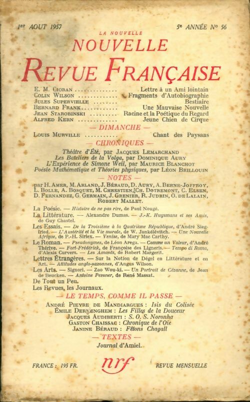Livrenpoche : La nouvelle revue Française n°56 - Collectif - Livre
