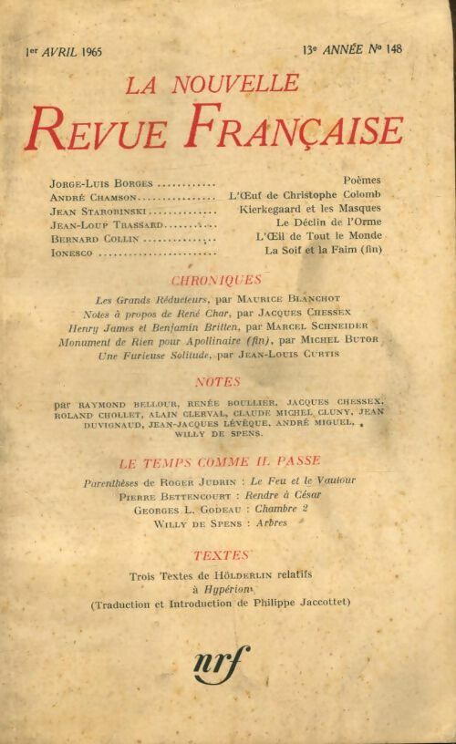 Livrenpoche : La nouvelle revue Française n°148 - Collectif - Livre