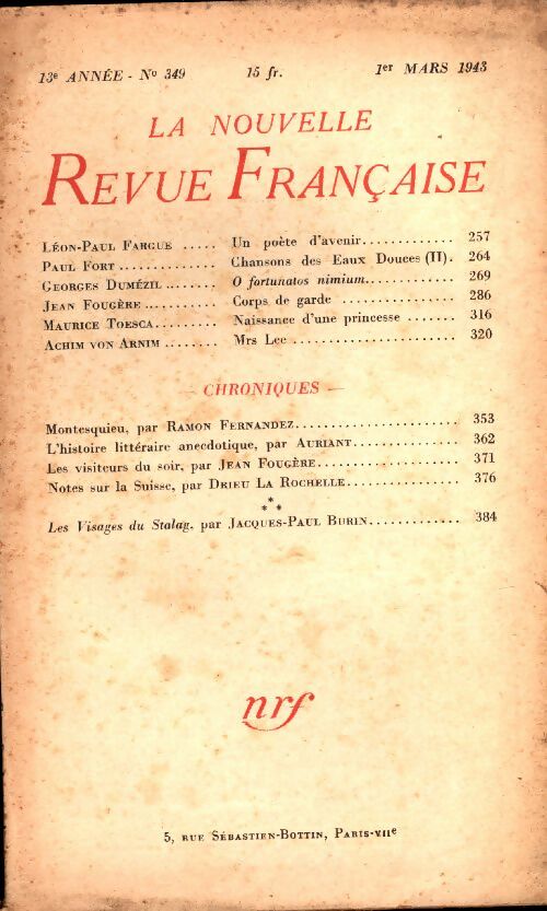Livrenpoche : La Nouvelle Revue Française n°349 - Collectif - Livre