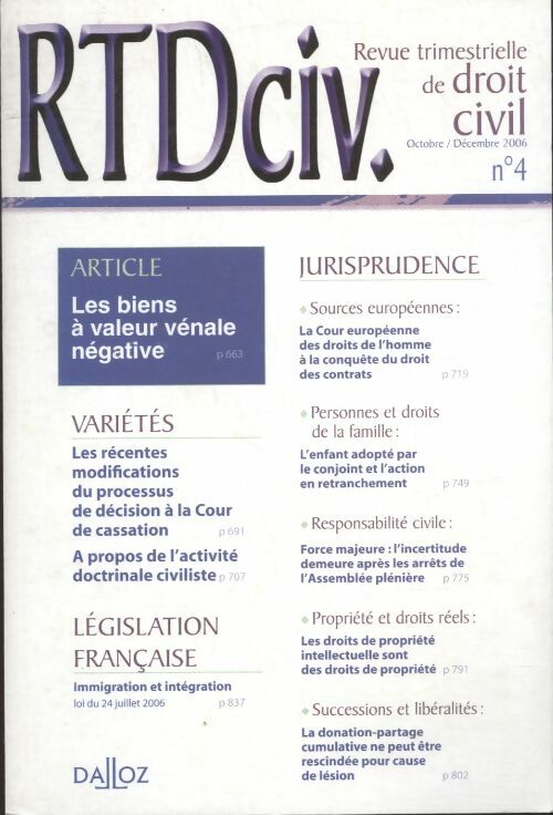 Livrenpoche : RTD civ n°4 / 2006 - Collectif - Livre